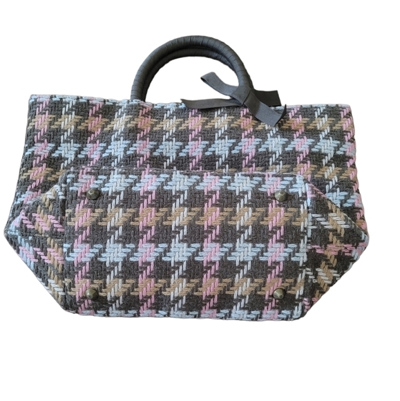Boden Pink Brown Wool Blend Houndstooth Satchel Bag - Picture 3 of 5